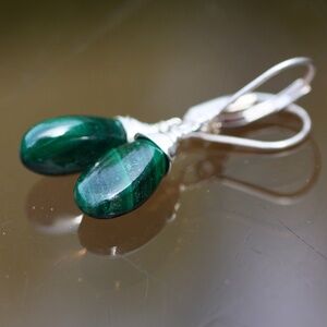 Natural Malachite Earrings Handcrafted Sterling Silver, 13th anniversary